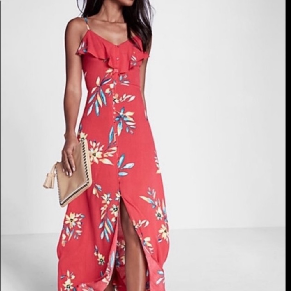 Express red floral maxi dress
